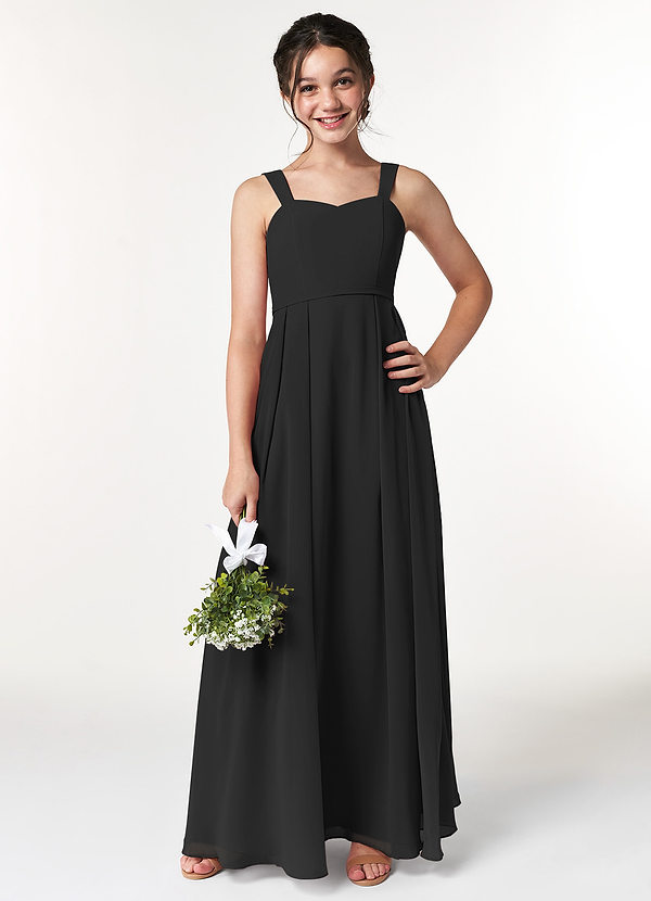 Azazie Simoan Junior Abito A-Line in Chiffon Scollo a Cuore Nero image1