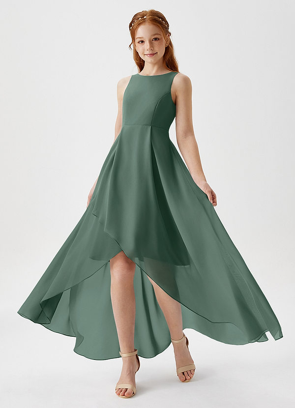 Azazie Lizette Junior Sea Moss A-Line Pleated Chiffon Dress image1