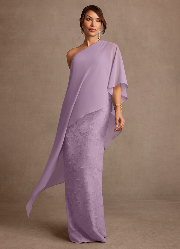 Azazie Wilma Mother of the Brides Dresses Wisteria Sheath One Shoulder Floral Burnout Dress image1