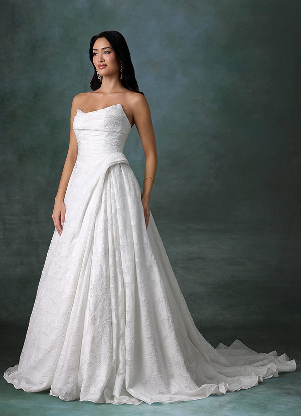 Azazie Ariana Wedding Dresses Diamond White Ball-Gown Strapless Floral Burnout Dress image1