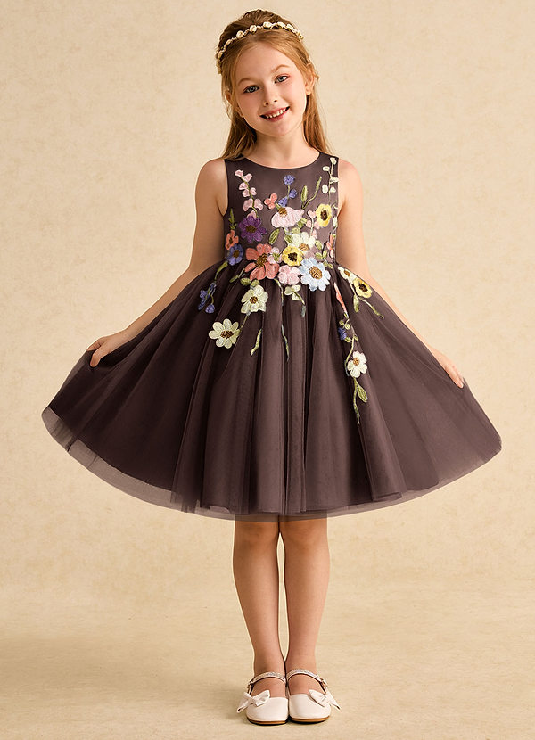 Azazie Prima Vestidos de Niña de Flores Vestido de Ganache de Tul de Corte en A con Lazo image1