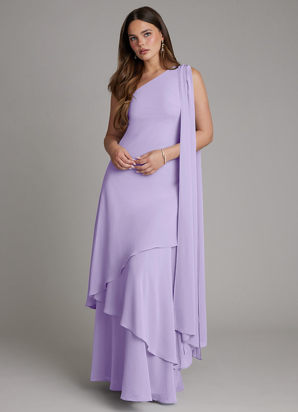 Azazie Monique Bridesmaid Dresses Lilac A-Line One Shoulder Chiffon Dress image1