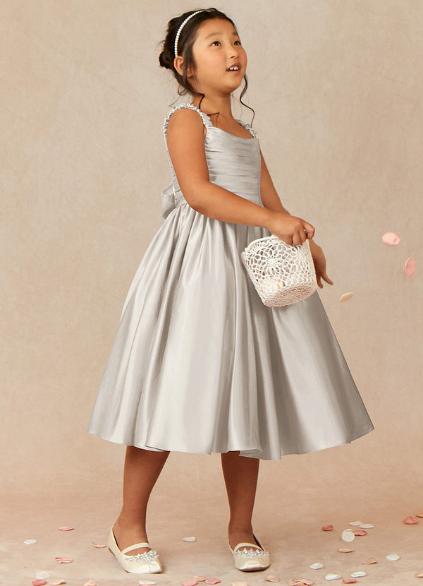 Azazie Cutie Pie Flower Girl Dresses Frost A-Line Pleated Matte Satin Dress image1