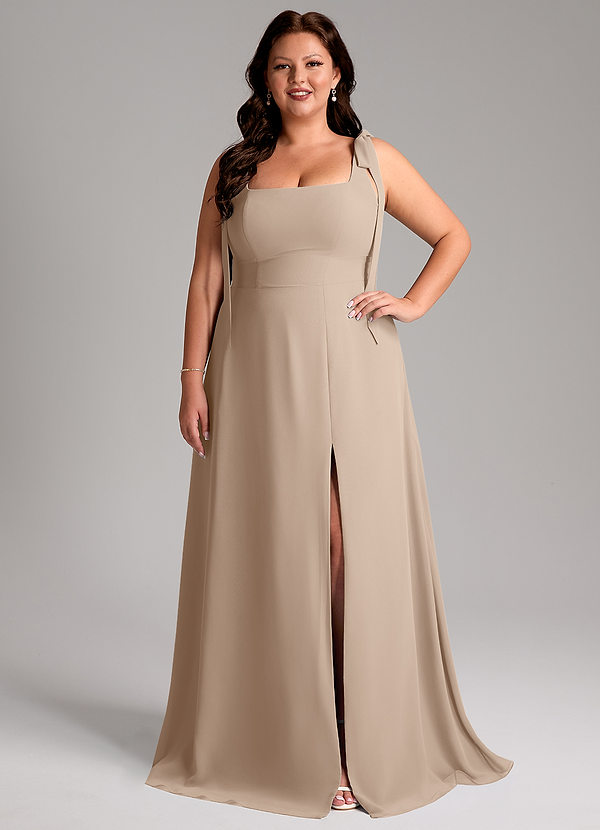Azazie Debra Abiti da Damigella Abito Convertibile A-Line in Chiffon Con Tasche Taupe image1