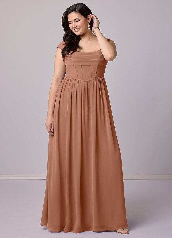 Barbie ♥ Azazie Bridesmaid Dresses Bronzer A-Line Corset Chiffon Dress image1