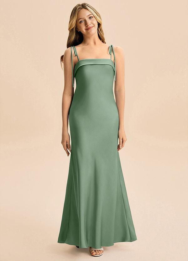 Azazie Willa Junior Robe Sirène en Satin extensible Arc Matcha image1