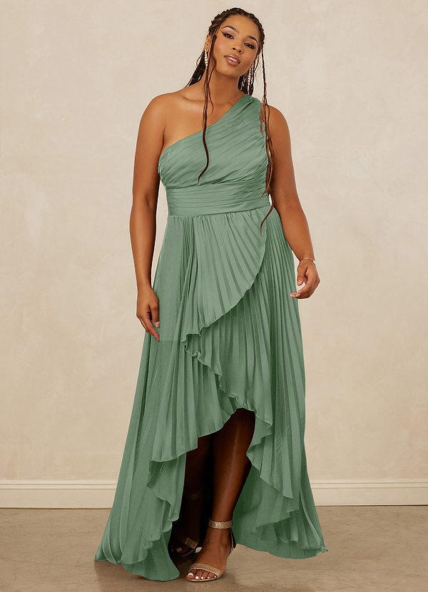Christian Siriano Bridal for Azazie 1008 Bridesmaid Dresses Matcha A-Line One Shoulder Stretch Satin Dress image1