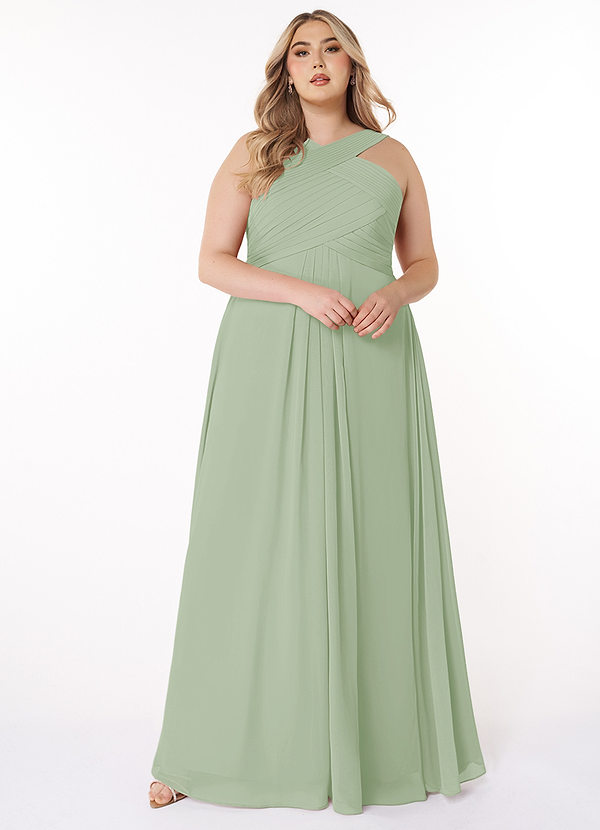 Azazie Kaleigh Bridesmaid Dresses Dusty Sage A-Line Pleated Chiffon Dress image1