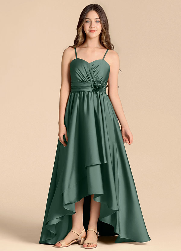 Azazie Catalina Junior Jurk van Stretch Satijn met A-Lijn Sweetheart Halslijn Eucalyptus image1