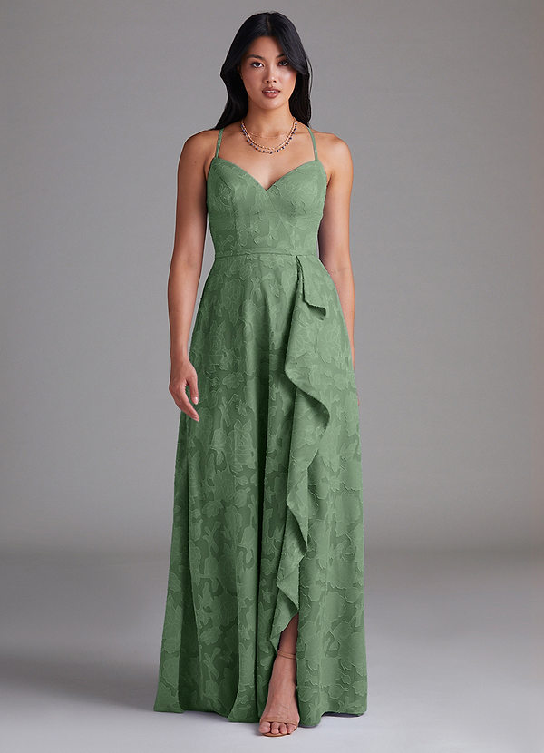 Azazie Naeem Robes Demoiselle d'honneur Robe Trapèze en Blumen-Burnout Eucalyptus image1