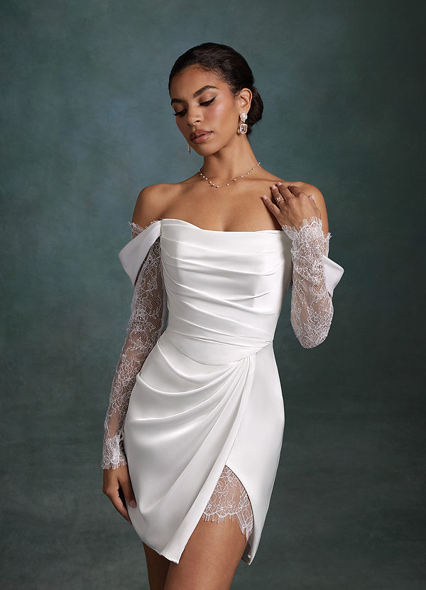 Azazie Alesya Wedding Dresses Diamond White A-Line Sweetheart Neckline Lace Dress image1