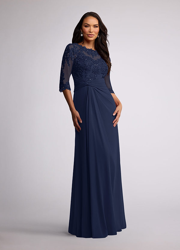Azazie Danae Mother of the Brides Dresses Dark Navy A-Line Lace Mesh Dress image1