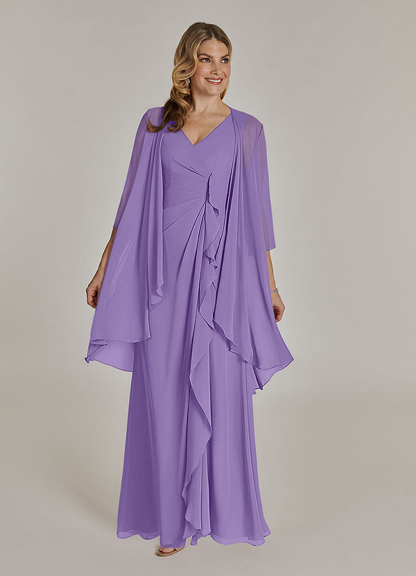 A-Line Pleated Chiffon Dress with V-Neck Tahiti Plus Size