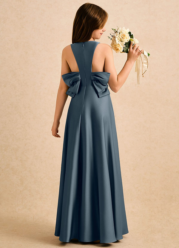 Azazie Nisha Girls Formal Kukkaistyttöjen mekot A-linja Pliseerattu Joustava satiini Lattian pituus Pukeutua image1