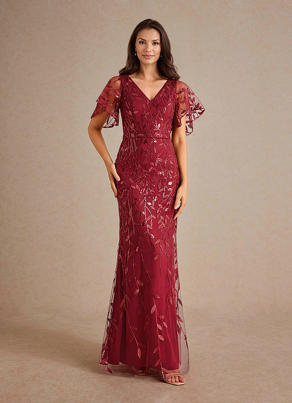 Azazie Milan Mother of the Brides Dresses Cabernet Sheath Sequins Dress image1