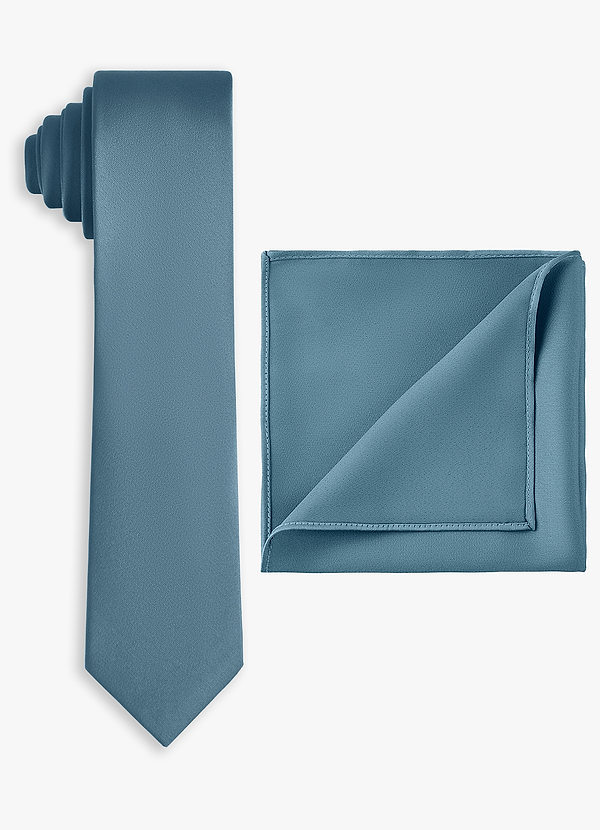 front Set cravatta sottile in raso elasticizzato e fazzoletto da taschino
