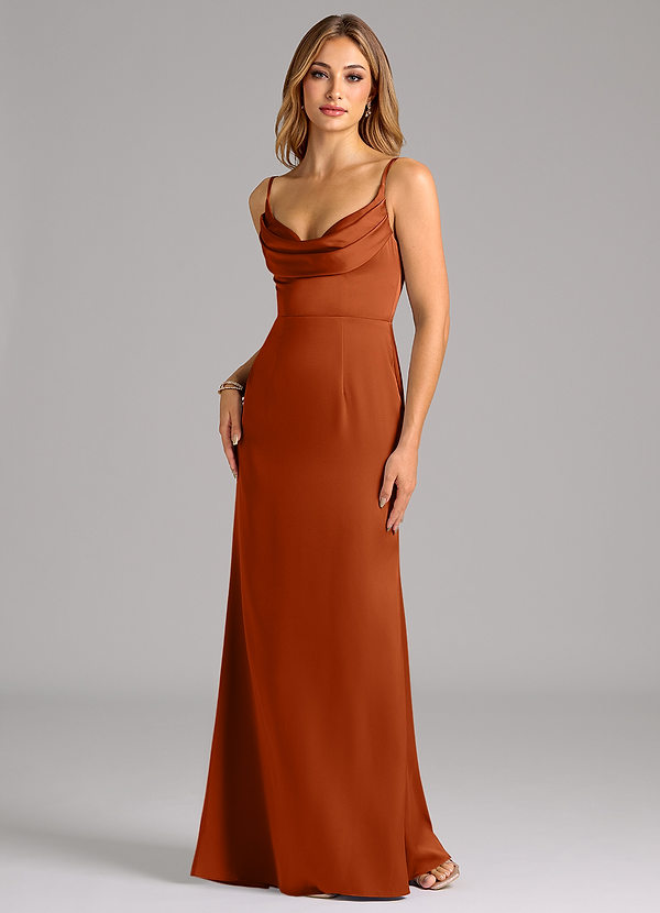 Azazie Aimee Bridesmaid Dresses Burnt Orange A-Line Sweetheart Neckline Stretch Satin Dress image1