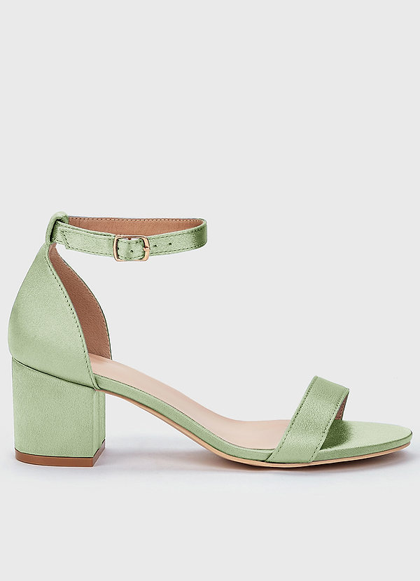 front Matching Color Metallic Satin One Strap Buckle Block Heel Sandals