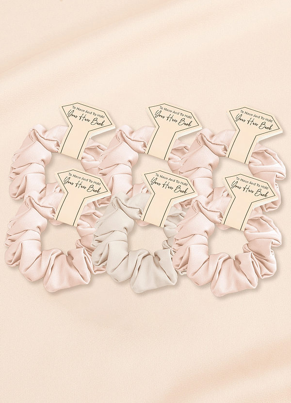 front Matching Color Six-Piece Mixed Color Bridesmaid Stretch Satin Regular Size Scrunchie Set