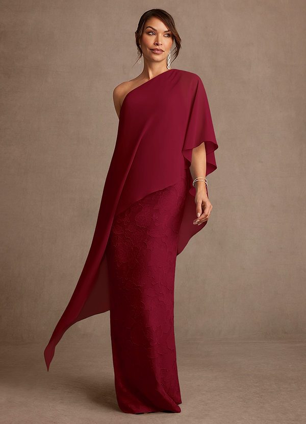 Azazie Wilma 신부의 어머니 드레스 쉬스 한쪽 어깨 플로럴 번아웃 플로어 길이 드레스 image1