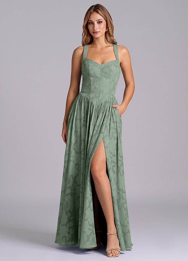 Azazie Francis Vestidos Dama de Honor Vestido de Matcha de Devorado Floral de Corte en A con Corsé image1