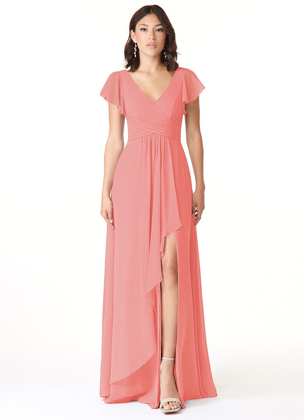 Azazie Omari Bridesmaid Dresses Coral A-Line Chiffon Dress image1