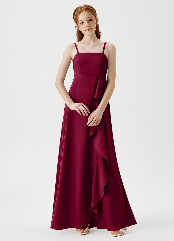 Azazie Kaylee Junior Robe Trapèze en Satin extensible avec ceinture Bourgogne image1