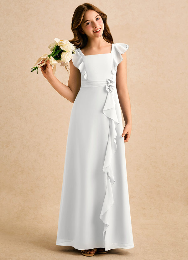 Azazie Soso Girls Formal Sukienki dla dziewczynek sypiących kwiaty Linia A Pofałdowany Szyfon Długość podłogi Sukienka image1