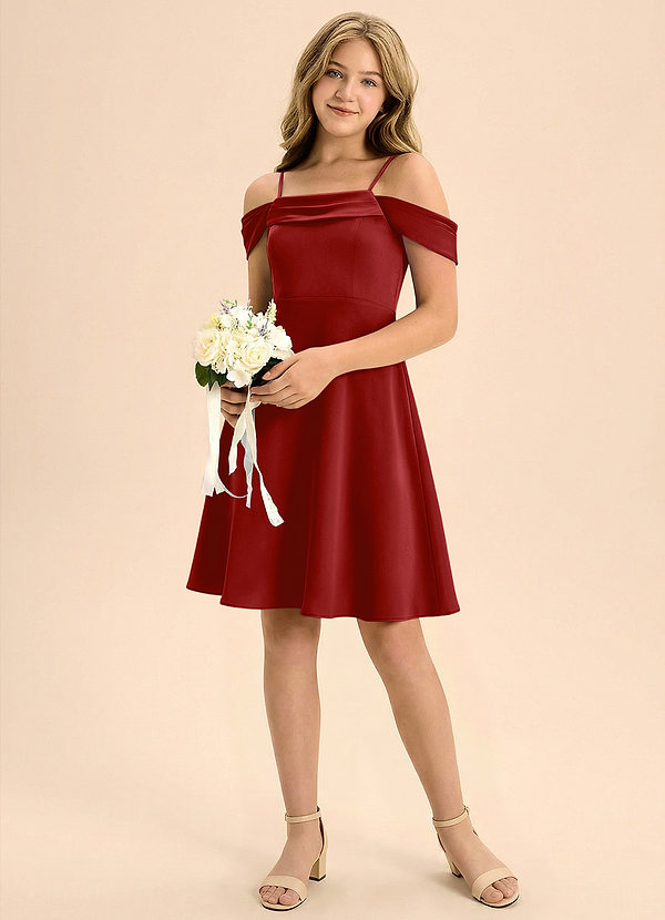 Azazie Anselie Junior Linia A Pofałdowany Satyna elastyczna Mini Młodsza druhna Sukienka image1