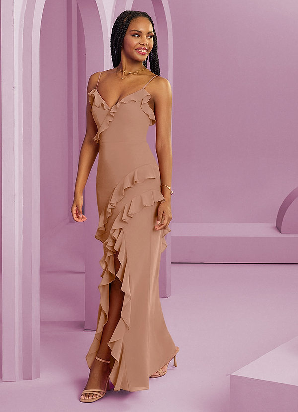 Barbie ♥ Azazie Suknie dla druhen Sukienka syrenka z szyfonu z dekoltem w serek i falbanami image1