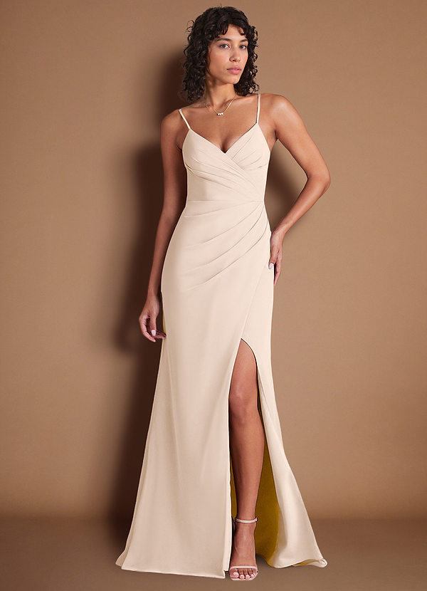 Maci Cream Sheath Pleated Chiffon Dress image1
