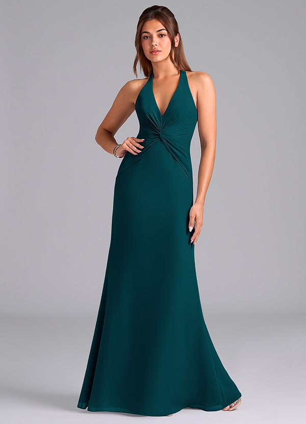 Azazie Valerie Vestidos Dama de Honor Vestido de Pino de Gasa de Corte Sirena con Plisado image1