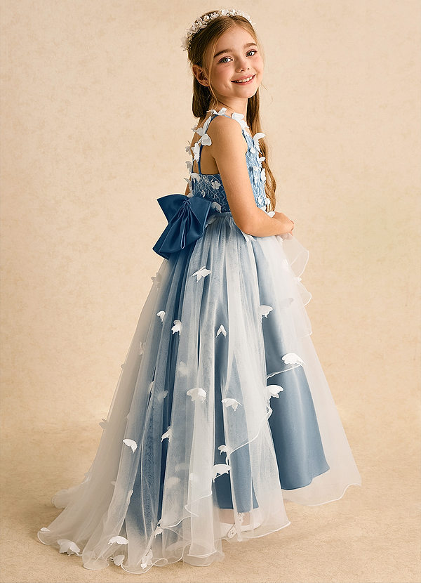 Azazie Darlina Robes de Fillette d'Honneur Robe Princesse en Tulle Dentelle Ivoire Bleu Bermudes image1