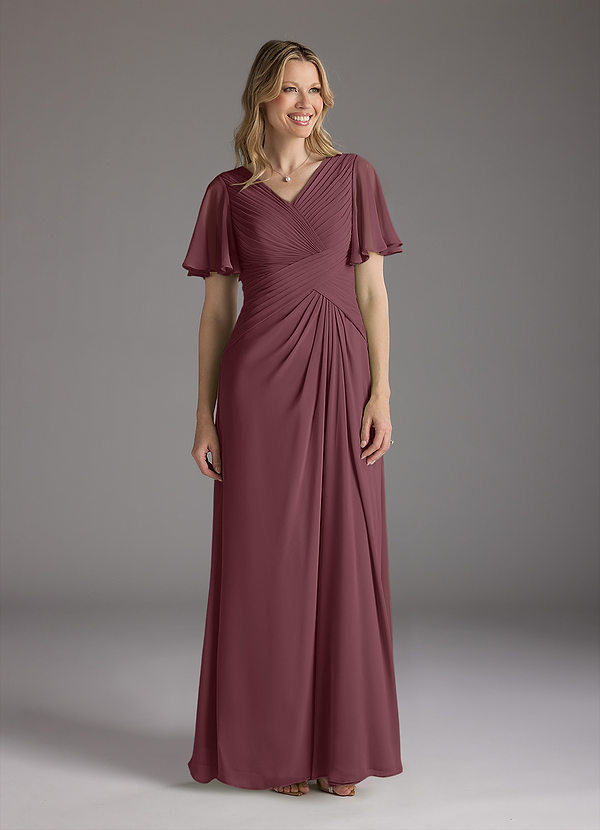 Azazie Morning Glory Mother of the Brides Dresses Sangria A-Line V-Neck Ruched Chiffon Dress image1