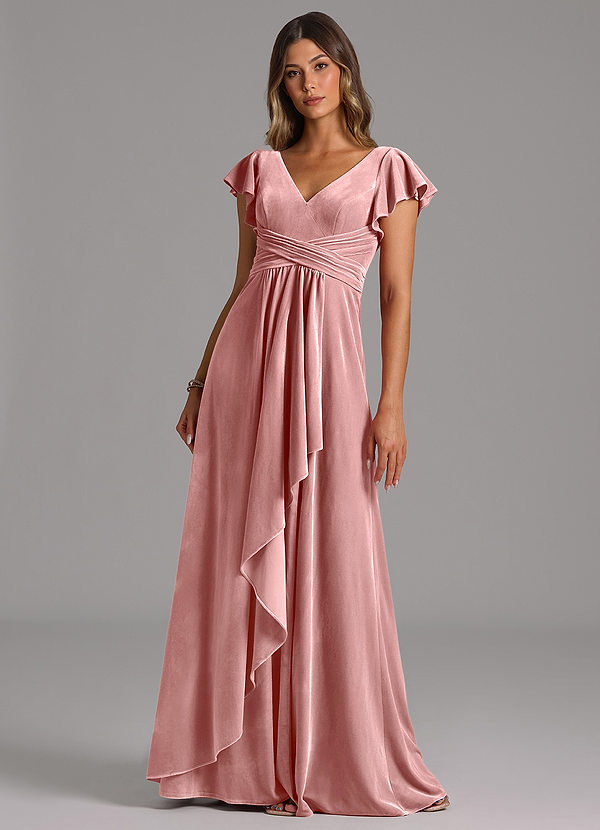 Azazie Omari Bridesmaid Dresses Dusty Rose A-Line Pleated Velvet Dress image1