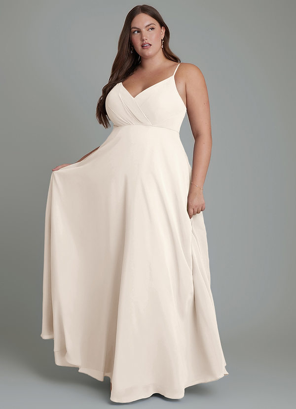 Azazie Amani Bridesmaid Dresses White Alabaster A-Line Pleated Chiffon Dress image1