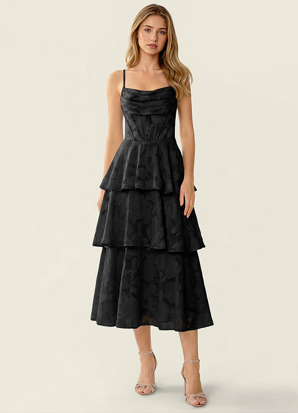 Gabriddy Zwart Jacquard korsetjurk met ruches image1