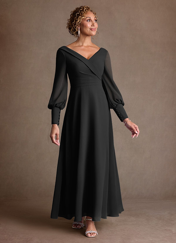 Azazie Paterson Klänningar till brudens mor Klä A-Line i Chiffong Plisserad Svart image1