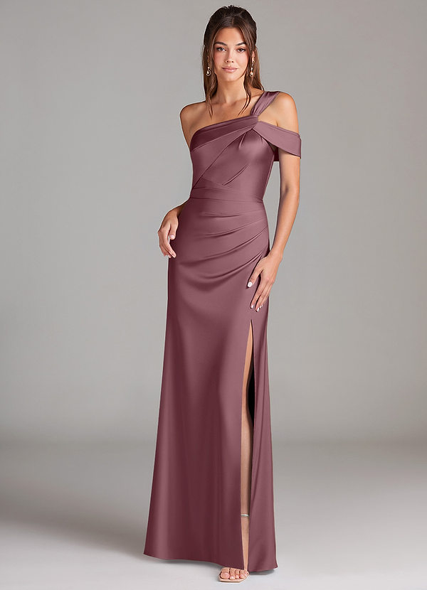 Azazie Wynter Bridesmaid Dresses Amethyst Sheath One Shoulder Stretch Satin Dress image1