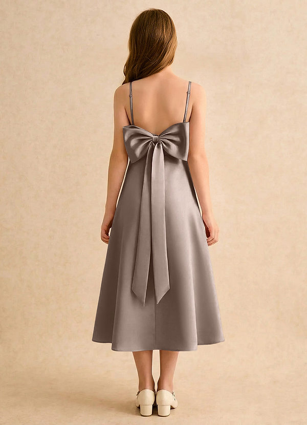 Azazie Jaella Girls Formal Sukienki dla dziewczynek sypiących kwiaty Linia A Pofałdowany Matowy satynowy Długość herbaty Sukienka image1