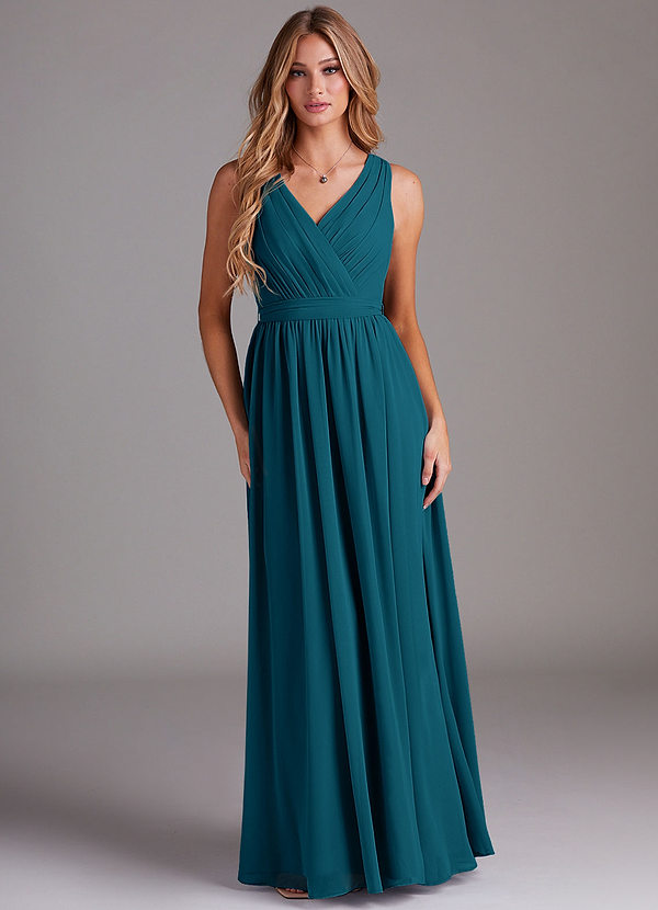 Azazie Kingsley Brautjungfernkleider A-Linie Spitze Chiffon Kleid Tintenblau image1