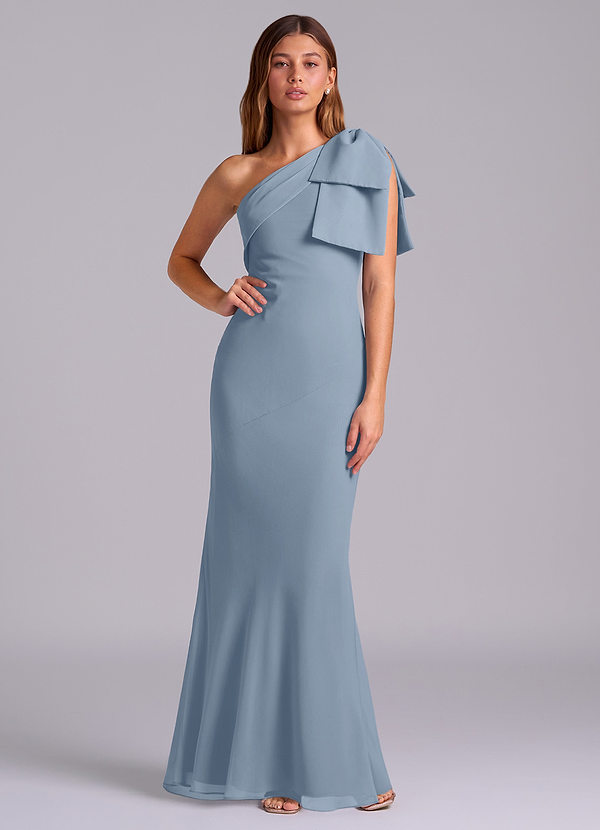 Azazie Yuanna Bridesmaid Dresses Dusty Blue Mermaid One Shoulder Chiffon Dress image1