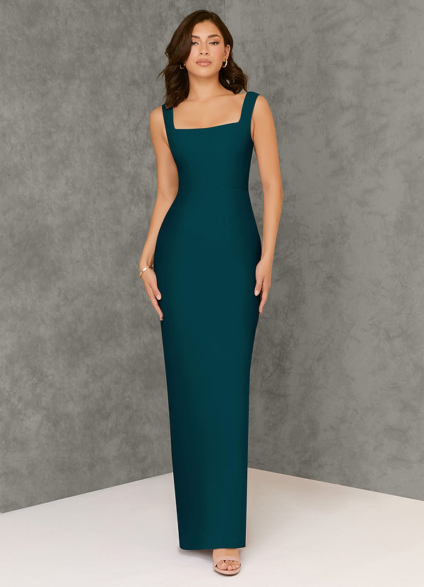 Azazie Flori Bridesmaid Dresses Pine Sheath Square Neckline Chiffon Dress image1