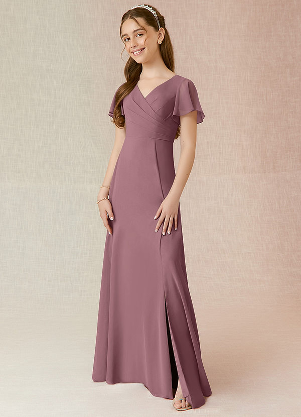 Azazie Induh Junior Amethyst A-Line Ruched Chiffon Dress image1