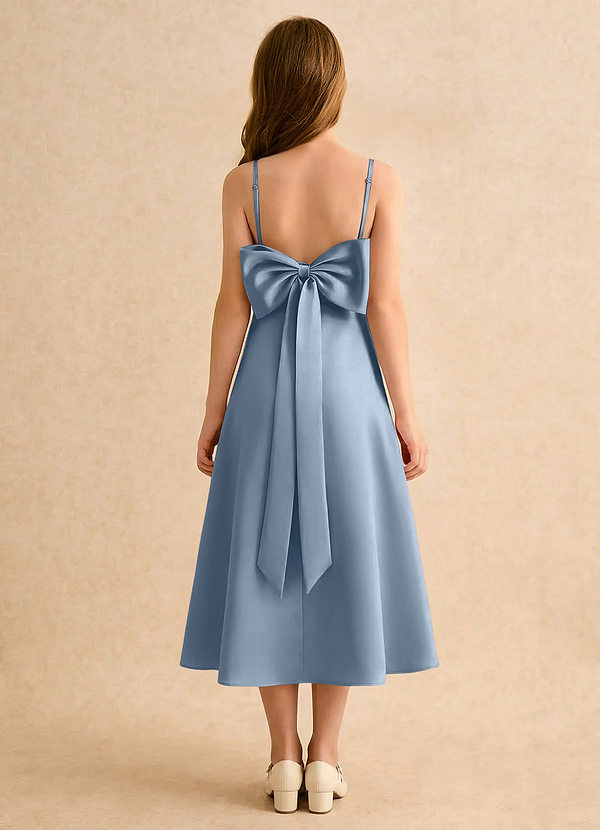 Azazie Jaella Girls Formal Blomsterpigekjoler A-Line Plisseret Mat satin Te-længde Kjole image1