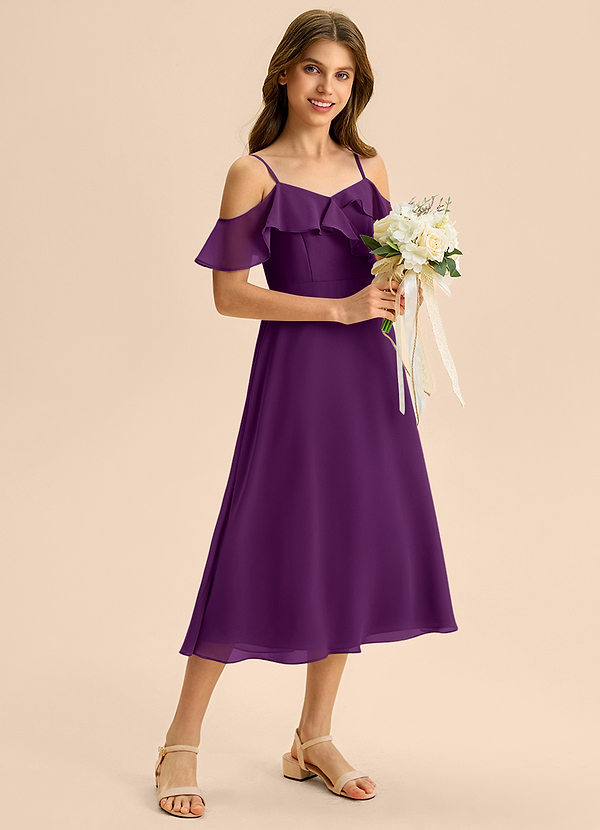 Azazie Kamilla Junior Klä av A-Line i Chiffong Av axeln image1