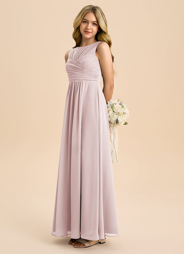 Azazie Skyla Junior Blushing Pink A-Line Pleated Chiffon Dress image1