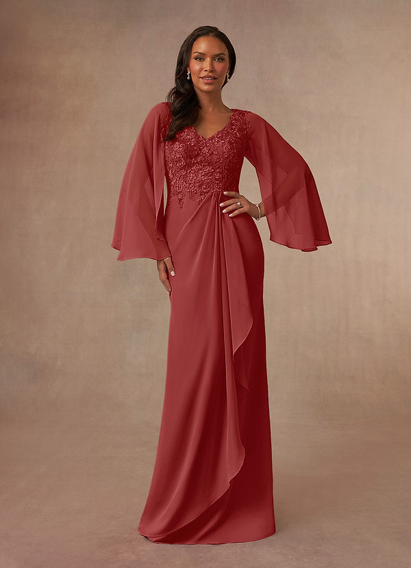 Azazie Perry Brautmutterkleider Meerjungfrau-Linie V-Hals Spitze Chiffon Kleid Rost image1
