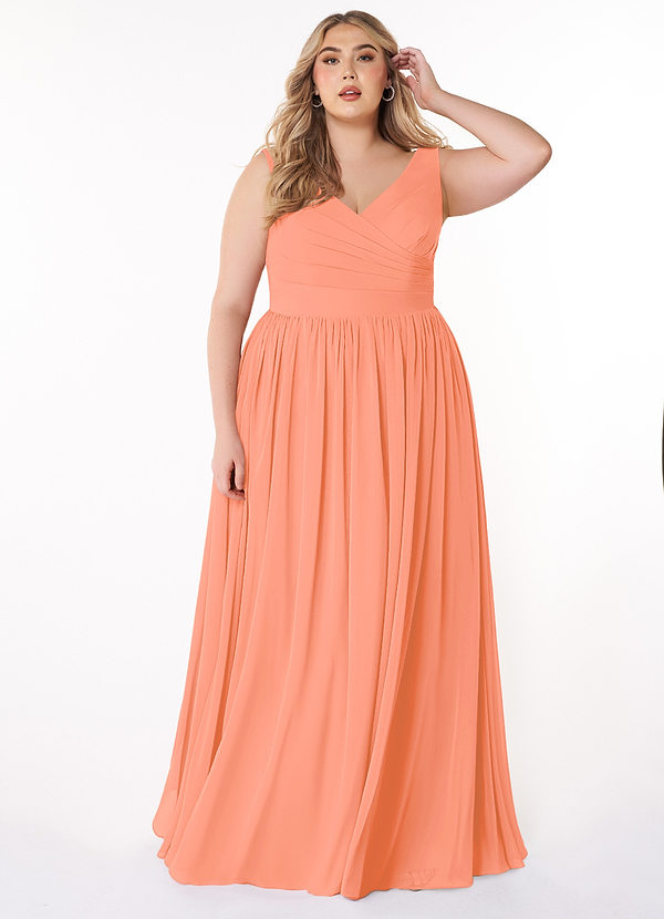 Azazie Keyla Brautjungfernkleider A-Linie V-Hals Gefaltet Chiffon Kleid Sonnenuntergang image1