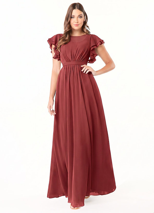 Azazie Daphne Modest Bridesmaid Dresses A-Line Ruffled Chiffon Floor-Length Dress image1